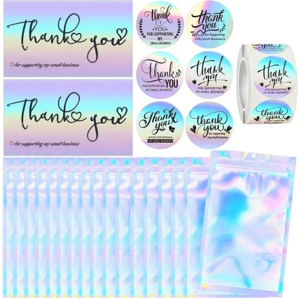 Holographic Thank You Business Cards, Stickers, Resealable Bags 600pcs NEW